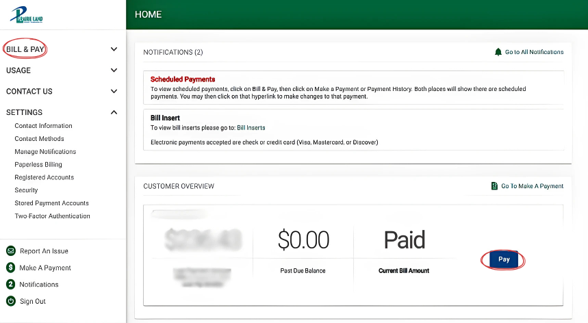 1. Sign in to the home screen and click on "BILL & PAY" in the menu bar on the left-hand side.
